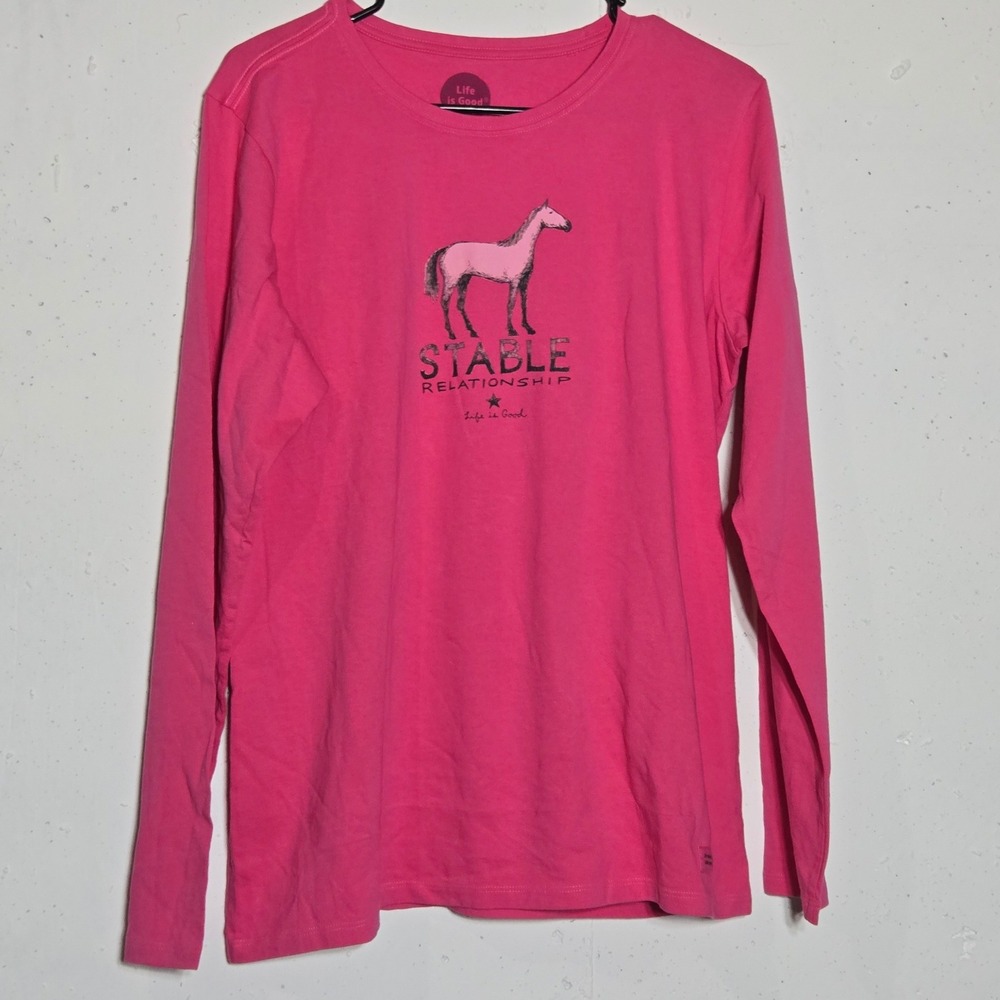 Life is Good Stable Relationship Horse Graphic Long Sleeve Crusher Tee Large